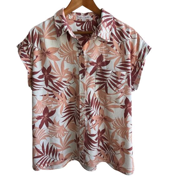 Coastal Comfort Tops - COASTAL COMFORT Top Womens L Tropical Palm Print Retro Hawaiian Surfer Vibe